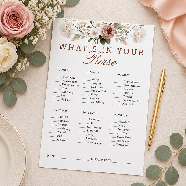 ラスティック フラワー パースゲーム カード (Fun Bridal Shower Party Game)