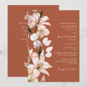 ラスティック フラワー QR コード 秋 秋 テラコッタ ウェディング 招待状 (正面/裏面)