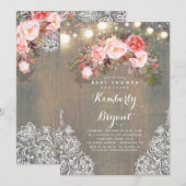 ラスティック フローラルレース ライト ウッド ベイビーシャワー 招待状 (正面/裏面)