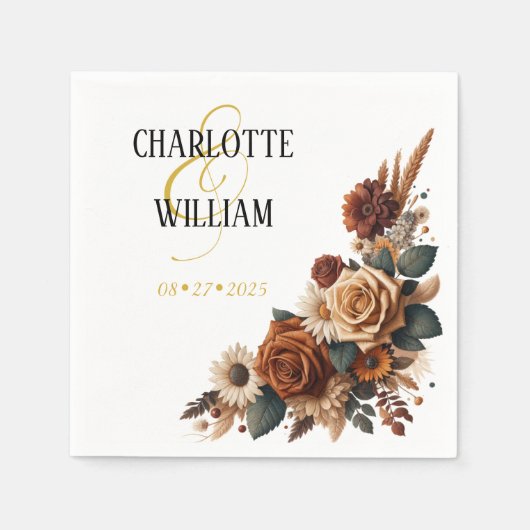 ラスティック フローラル ウェディング スタンダードカクテルナプキン (正面)
