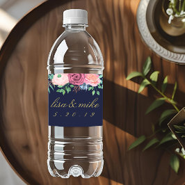 ラスティック フローラル ウェディング ネイビー ペットボトルラベル