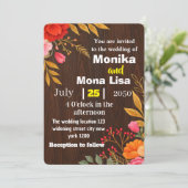 ラスティック フローラル ウェディング 招待状 木製 (スタンド正面)