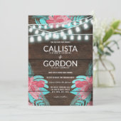 ラスティック フローラル ウッド メイソンジャー ライト ウェディング 招待状 (スタンド正面)