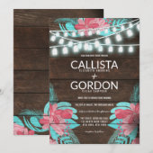 ラスティック フローラル ウッド メイソンジャー ライト ウェディング 招待状 (正面/裏面)