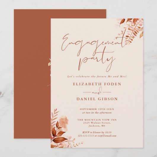 ラスティック フローラル オータムエンゲージメントパーティー 招待状 (正面/裏面)