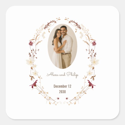 ラスティック フローラル オーバル フォト フレーム ボタニカル リース スクエアシール (正面)