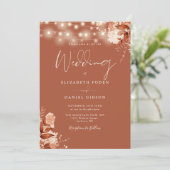 ラスティック フローラル ストリング ライト テラコッタ 秋の結婚式 招待状 (スタンド正面)