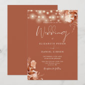 ラスティック フローラル ストリング ライト テラコッタ 秋の結婚式 招待状 (正面/裏面)
