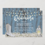 ラスティック フローラル ダスティーブルー 15歳の誕生日 招待状 (正面/裏面)