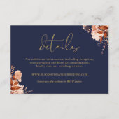 ラスティック フローラル ネイビーブルー ゴールド ウェディング 詳細 エンクロージャーカード (正面)
