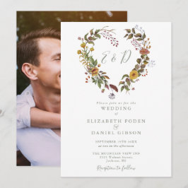 ラスティック フローラル ハート セージグリーン フォト ウェディング 招待状