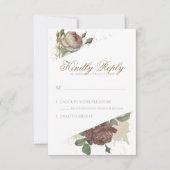 ラスティック フローラル バーガンディ マルサラ ブラッシュ ローズ モダン 出欠カード (正面)