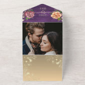 ラスティック フローラル パープル ウェディング オールインワン招待状 (外側)