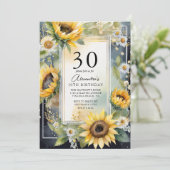 ラスティック フローラル ヒマワリ スクリプト 30歳の誕生日 招待状 (スタンド正面)