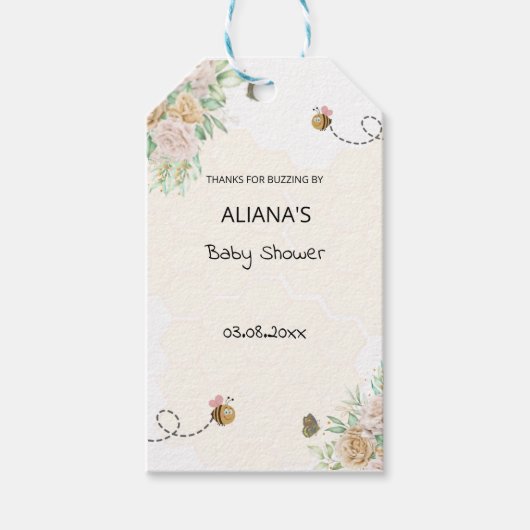 ラスティック フローラル ビー テーマ ハニカム パーティー ギフトタグ (正面)