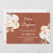 ラスティック フローラル フォト バーン オレンジ ウェディング 招待状 (裏面)