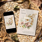 ラスティック フローラル ブラウン ニュートラル シンプル エレガント ウェディング 招待状