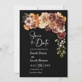 ラスティック フローラル ブラック ウェディング セーブ・ザ・デート 招待状 (正面)
