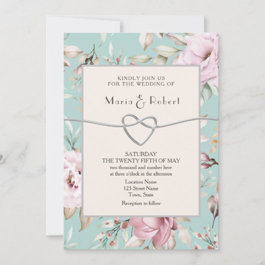 ラスティック フローラル ブラッシュ ピンク ウェディング 招待状 (正面)