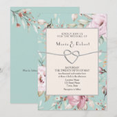 ラスティック フローラル ブラッシュ ピンク ウェディング 招待状 (正面/裏面)