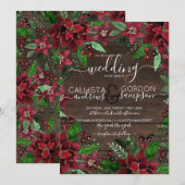 ラスティック フローラル ホリー アイビー ウォーターカラー ウッド ウェディング 招待状 (正面/裏面)