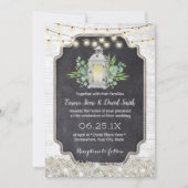 ラスティック フローラル ホワイト ランタン ストリング ライト ウェディング 招待状 (正面)