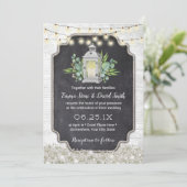 ラスティック フローラル ホワイト ランタン ストリング ライト ウェディング 招待状 (スタンド正面)