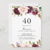 ラスティック フローラル ボタニカル 40歳の誕生日パーティー 招待状 (正面)