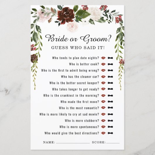 ラスティック フローラル | ボヘミアンビューティー ブライダルシャワー ゲーム (正面)