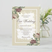 ラスティック フローラル ミニマリスト バーガンディ ゴールド ウェディング 招待状 (スタンド正面)