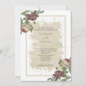 ラスティック フローラル ミニマリスト バーガンディ ゴールド ウェディング  招待状 (正面)