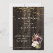 ラスティック フローラル メイソンジャー ゴールドストリング ライト ウェディング 招待状 (正面)