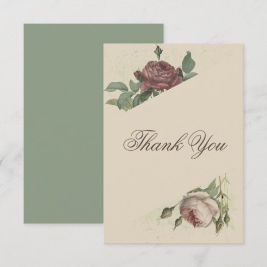 ラスティック フローラル モダン バーガンディ マルサラ ゴールド ウェディング サンキューカード (正面/裏面)