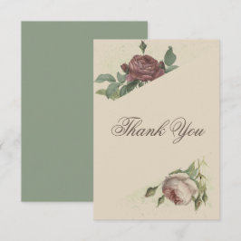 ラスティック フローラル モダン バーガンディ マルサラ ゴールド ウェディング サンキューカード