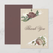 ラスティック フローラル モダン バーガンディ マルサラ ゴールド ウェディング サンキューカード (正面/裏面)