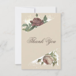 ラスティック フローラル モダン バーガンディ マルサラ ゴールド ウェディング サンキューカード