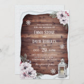 ラスティック フローラル ヴィンテージ ランタン 冬のウェディング 招待状 (正面/裏面)