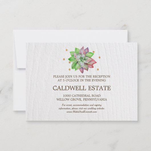 ラスティック フローラル 多肉植物 ウェディング レセプション 挿入カード 招待状 (正面)