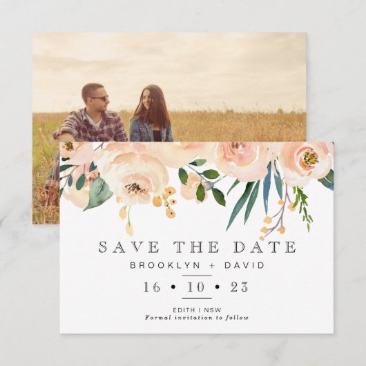 ラスティック ブッシュ フローラル ウェディング セーブ ザ デート カード (正面/裏面)