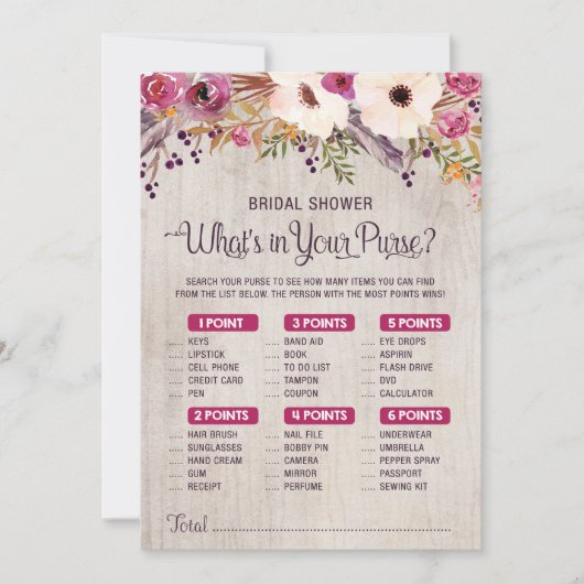 ラスティック ブライダルシャワー ゲーム 財布の中身は？ 招待状 (正面)