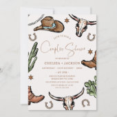 ラスティック ブラウン カウボーイ ウエスタン カップル シャワー ブライダル 招待状 (正面)