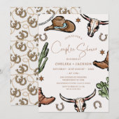 ラスティック ブラウン カウボーイ ウエスタン カップル シャワー ブライダル 招待状 (正面/裏面)