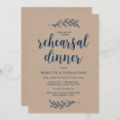 ラスティック ブラウン クラフト, リハーサル ディナー, ネイビー ブルー 招待状 (正面/裏面)