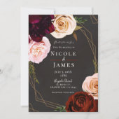 ラスティック ブラウン＆ゴールド モダン ダーク フローラル ウェディング 招待状 (正面)
