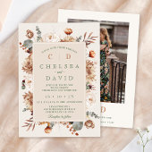 ラスティック ブラウン ベージュ モノグラム フラワー ウェディング  招待状