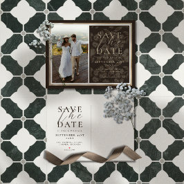 ラスティック ブラウン ボタニカル パターン フォト ウェディング 案内ポストカード