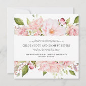 ラスティック ブラス ピンク ローズ フローラル スクエア ウェディング 招待状 (正面)