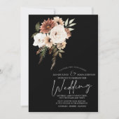ラスティック ブラックとテラコッタ フラワーのウェディング 招待状 (正面)