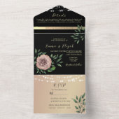 ラスティック ブラックとピンクの花の結婚式 オールインワン招待状 (内側)