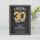 ラスティック ブラックボード ゴールド バルーン 30歳の誕生日 招待状 (スタンド正面)